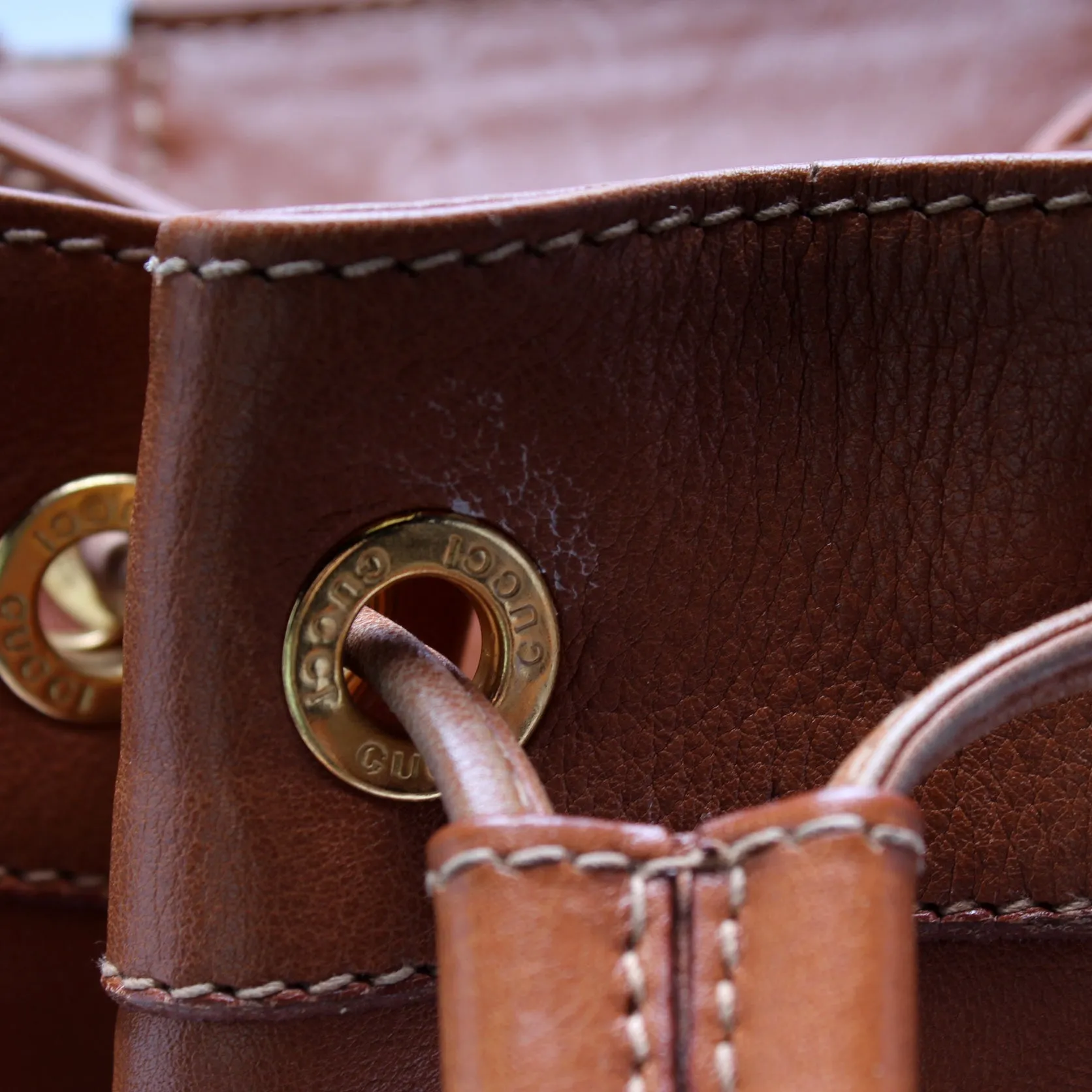 003-113 Bamboo Leather Drawstring Sling Bag Vintage