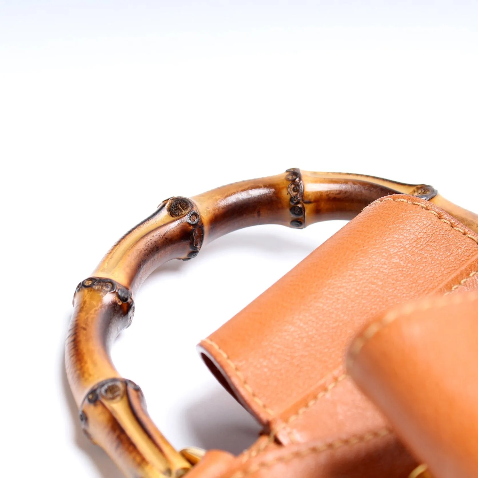 003-113 Bamboo Leather Drawstring Sling Bag Vintage