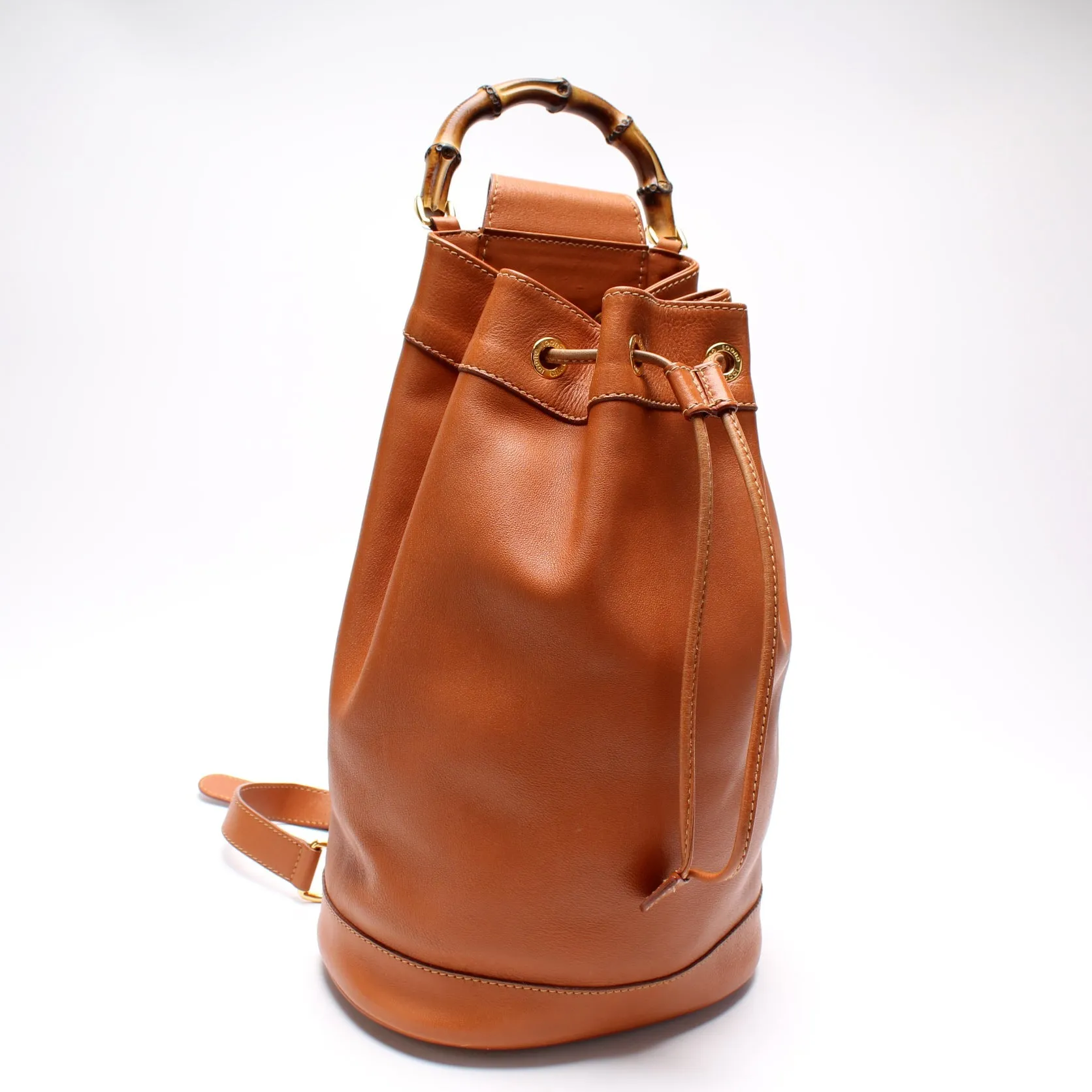 003-113 Bamboo Leather Drawstring Sling Bag Vintage