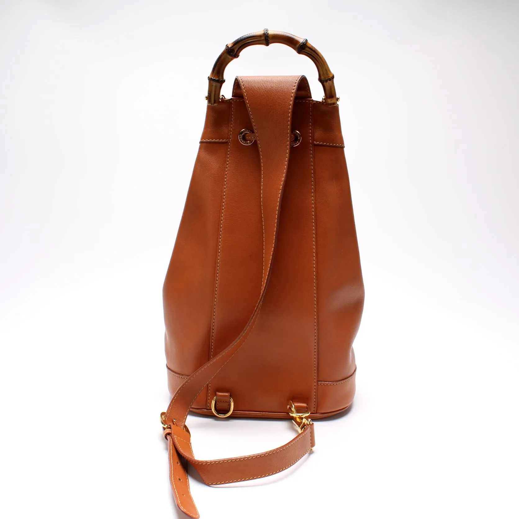 003-113 Bamboo Leather Drawstring Sling Bag Vintage