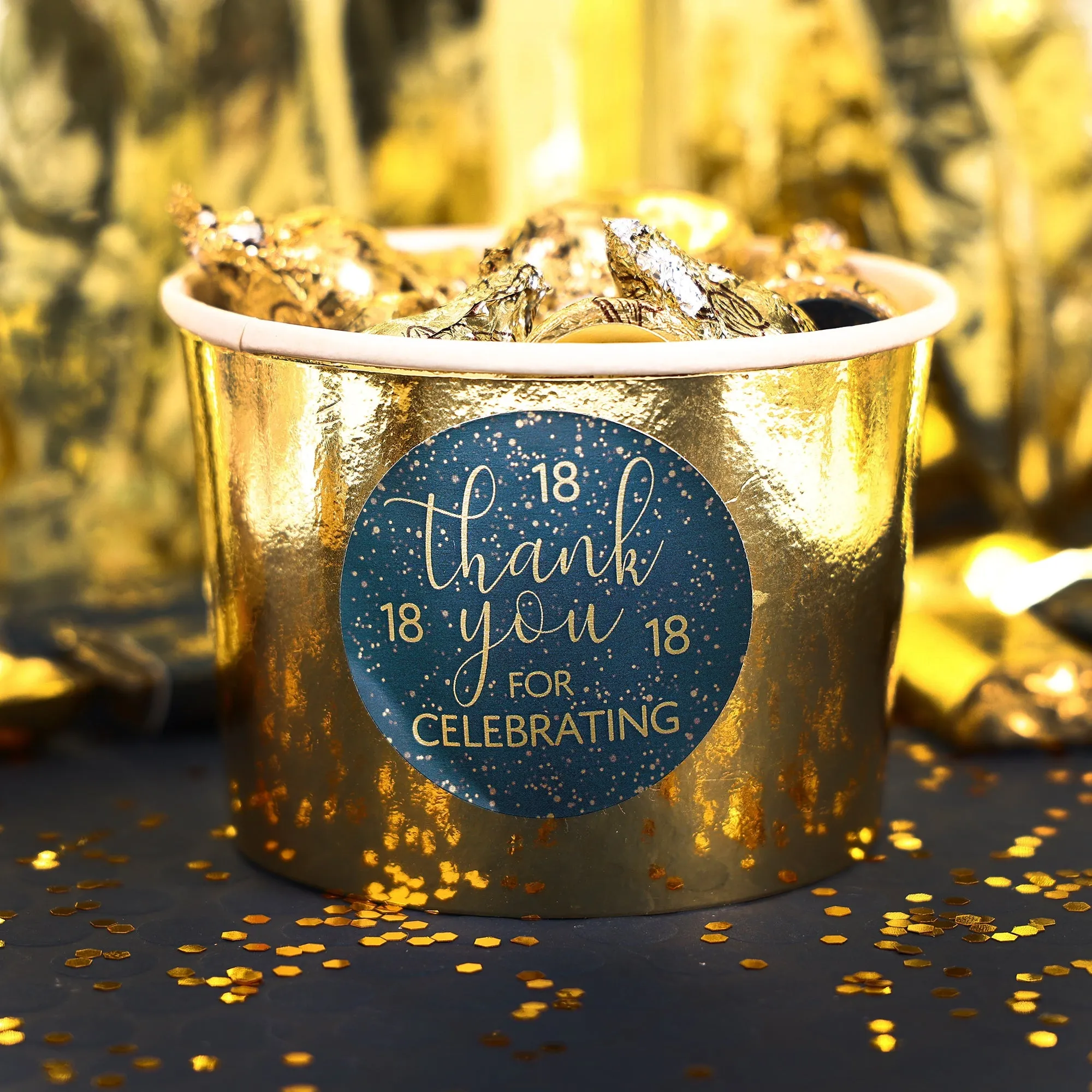 18th Birthday: Navy Blue & Gold - Adult Birthday - Thank You Stickers - 40 Stickers