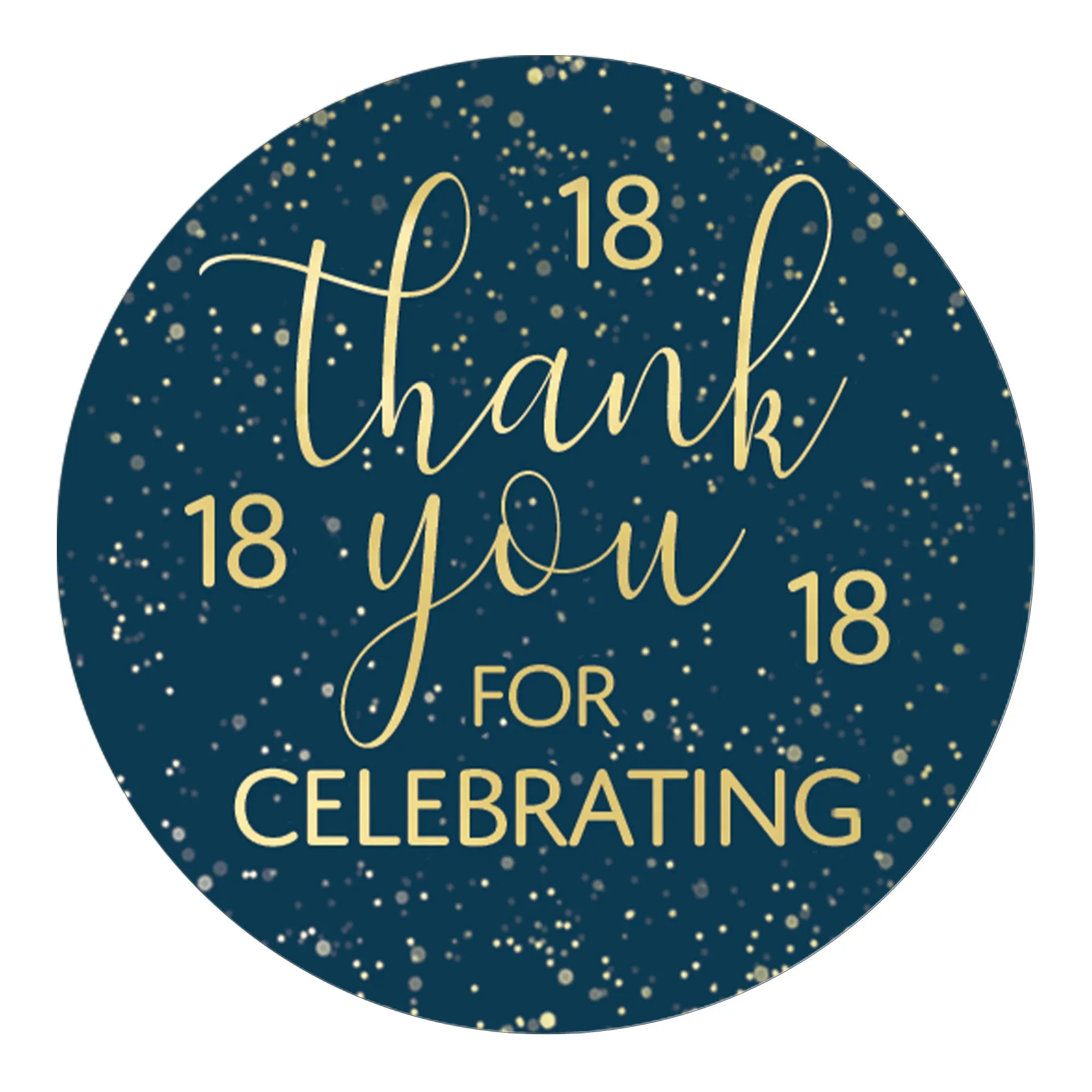 18th Birthday: Navy Blue & Gold - Adult Birthday - Thank You Stickers - 40 Stickers