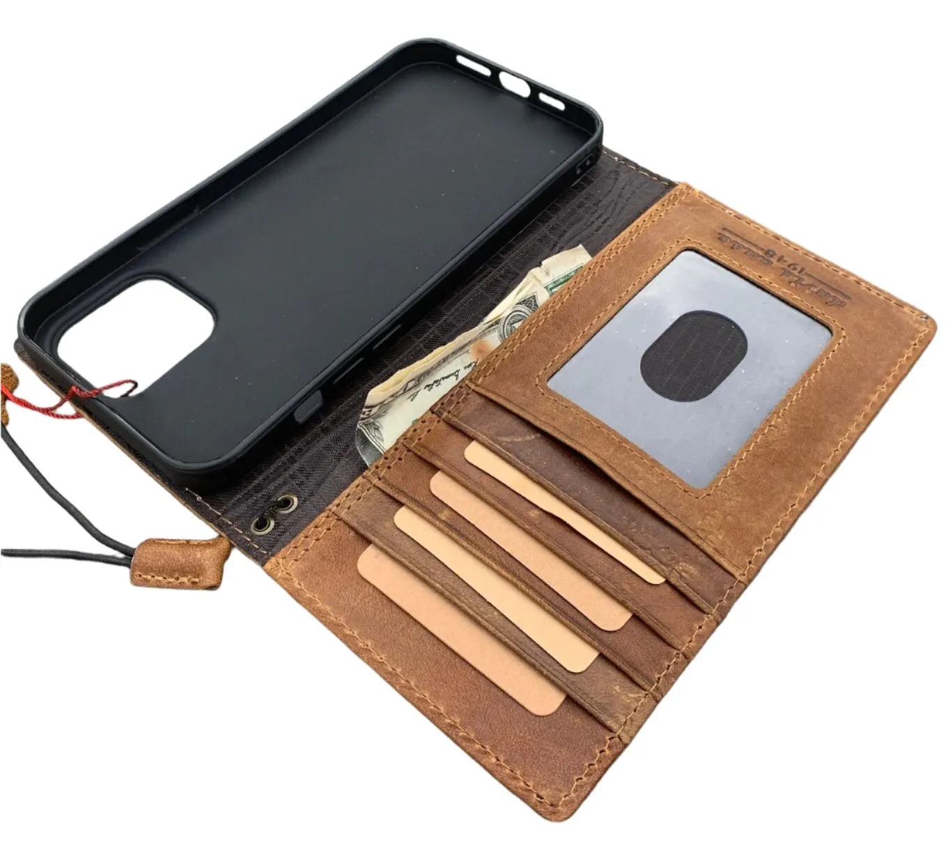 ARICHI Genuine Leather Dog Paw Case for Google Pixel – Handmade Tan Cover with Stamped Dog Paw Design & Card Slots