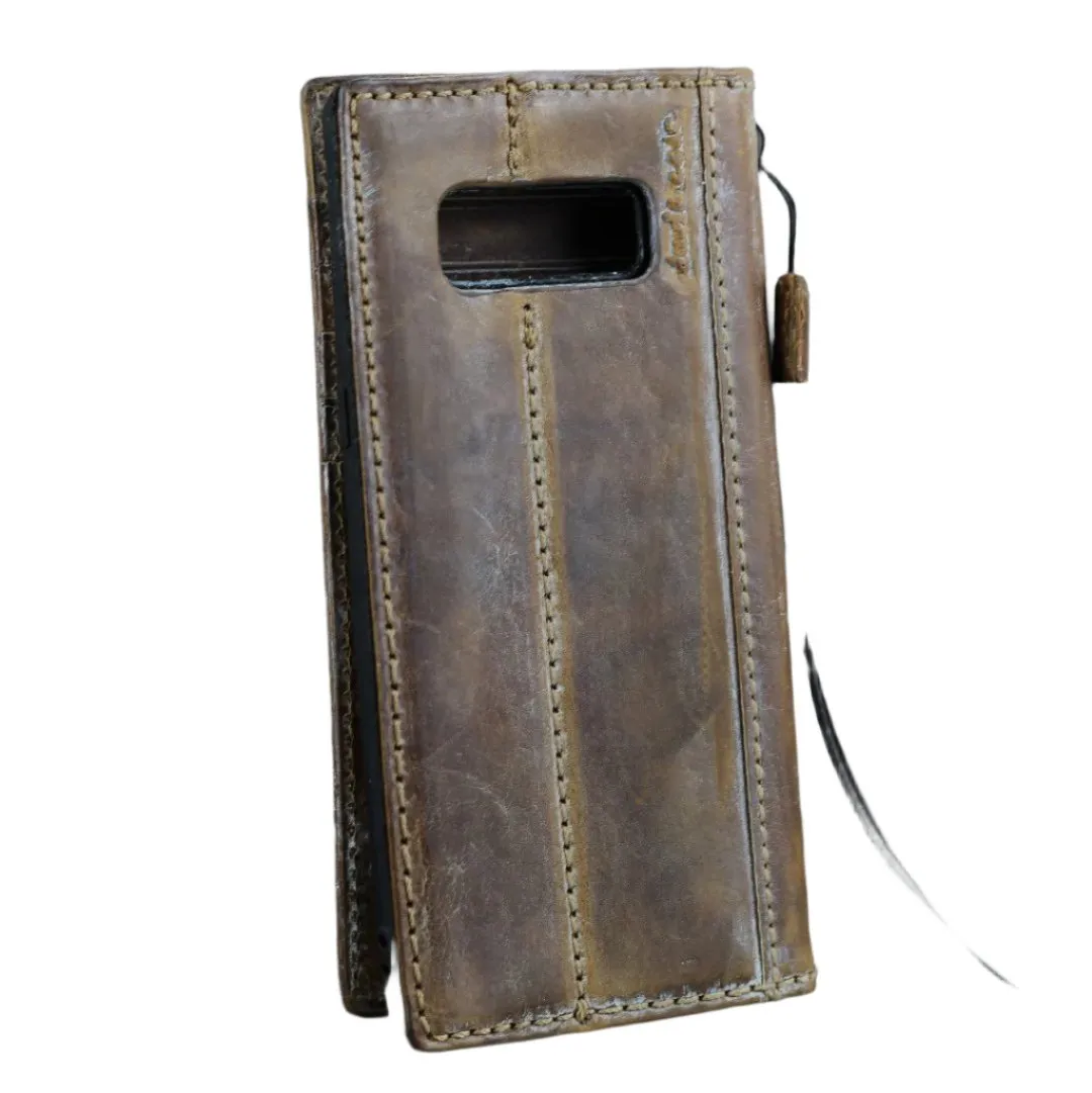 ARICHI Vintage Genuine Leather Wallet Case for Samsung Galaxy S20 to S25 Ultra, Note, Z Fold | Handmade Book-Style Cover with White Tree of life Stamping