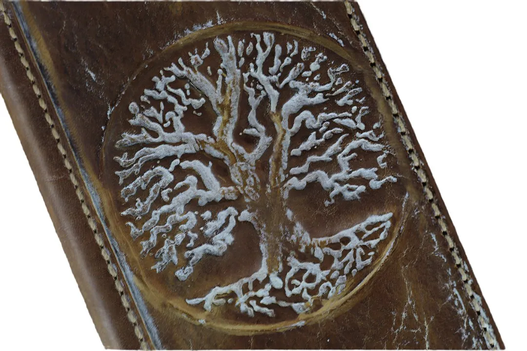 ARICHI Vintage Genuine Leather Wallet Case for Samsung Galaxy S20 to S25 Ultra, Note, Z Fold | Handmade Book-Style Cover with White Tree of life Stamping