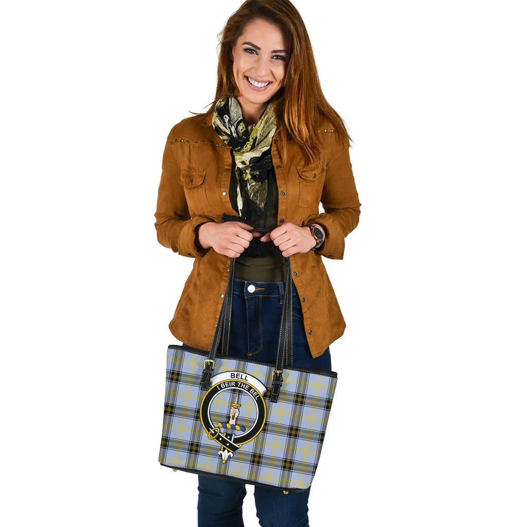 Bell Tartan Leather Tote Bag with Family Crest