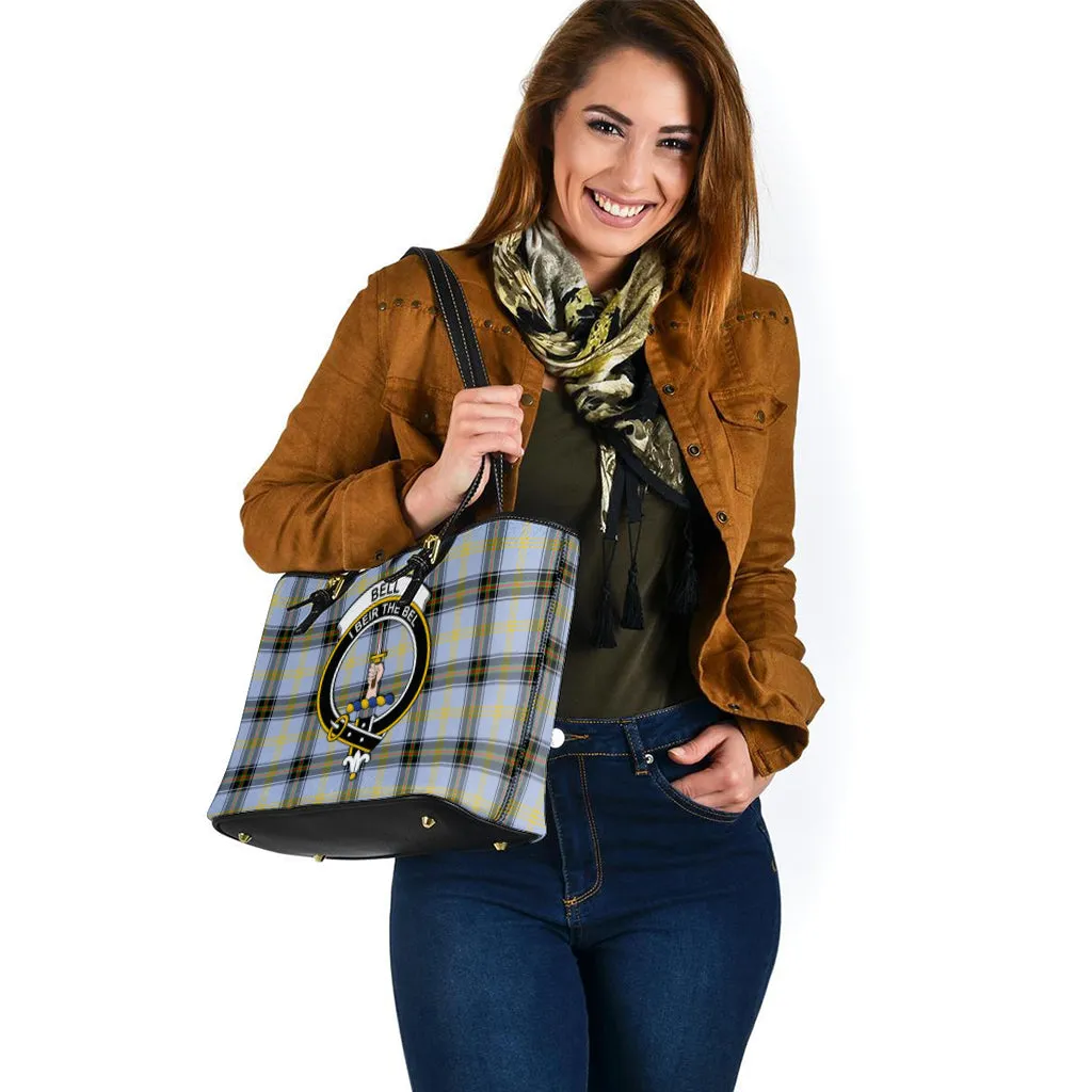 Bell Tartan Leather Tote Bag with Family Crest
