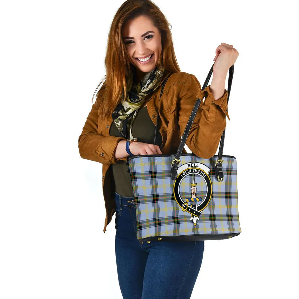 Bell Tartan Leather Tote Bag with Family Crest