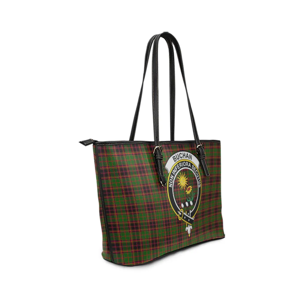 Buchan Tartan Leather Tote Bag with Family Crest