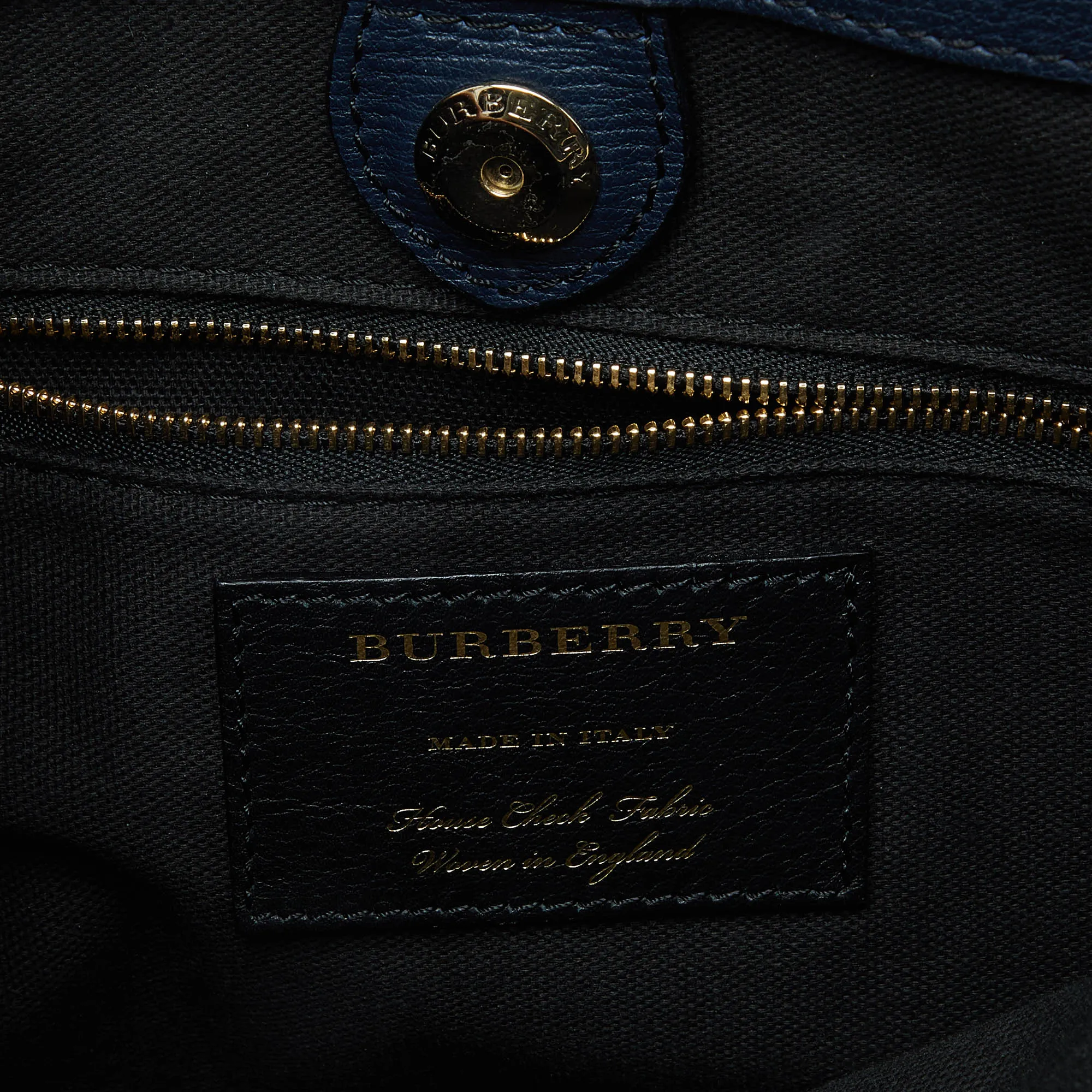 BURBERRY Blue/Beige Leather and House Check Canvas Medium Banner Tote