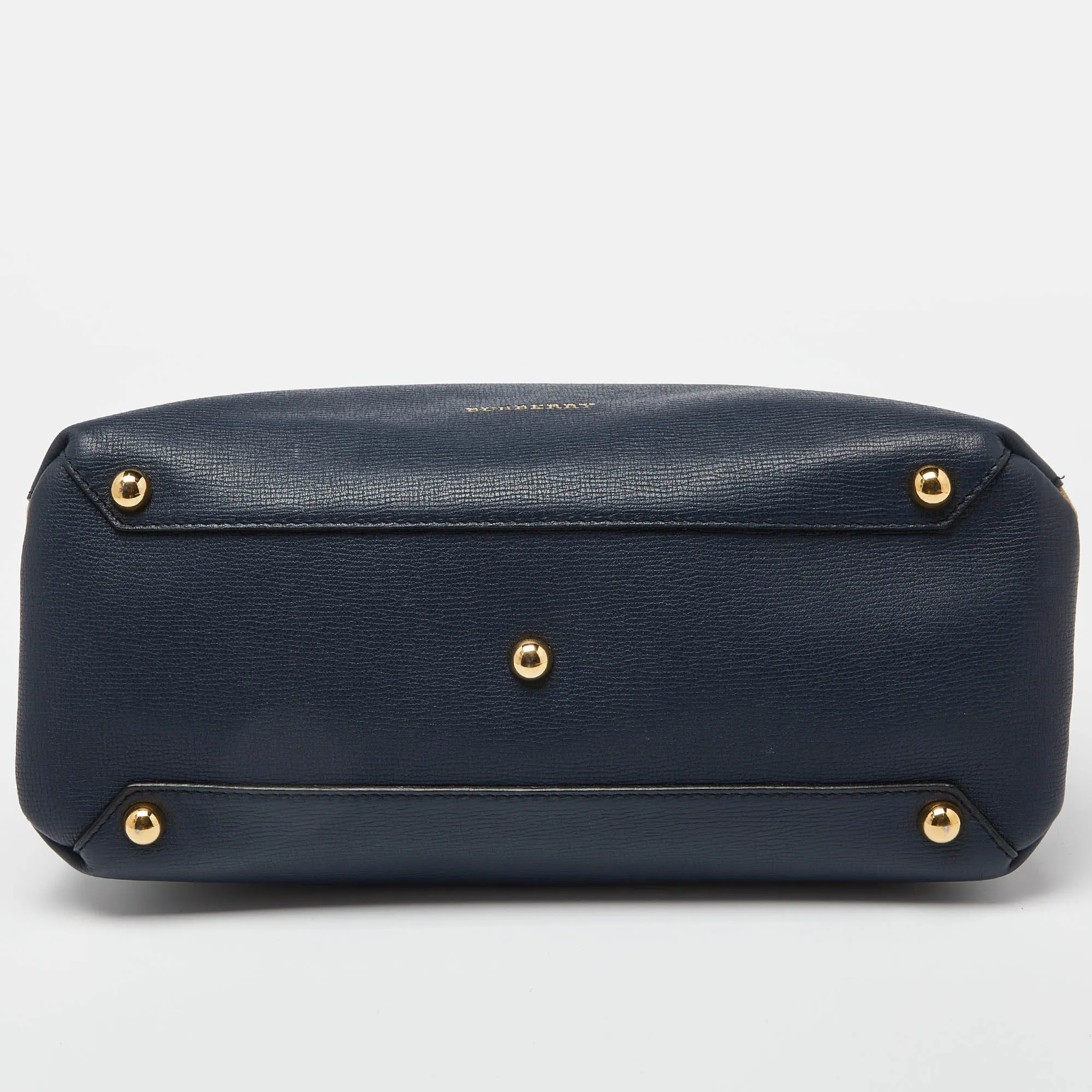 BURBERRY Blue/Beige Leather and House Check Canvas Medium Banner Tote