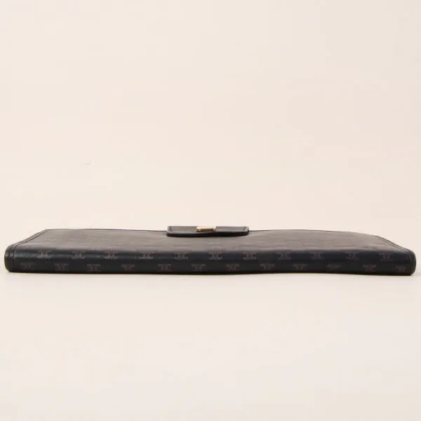 Celine Macadam Pattern Logo Plate Long Wallet Navy