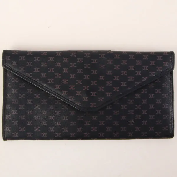 Celine Macadam Pattern Logo Plate Long Wallet Navy