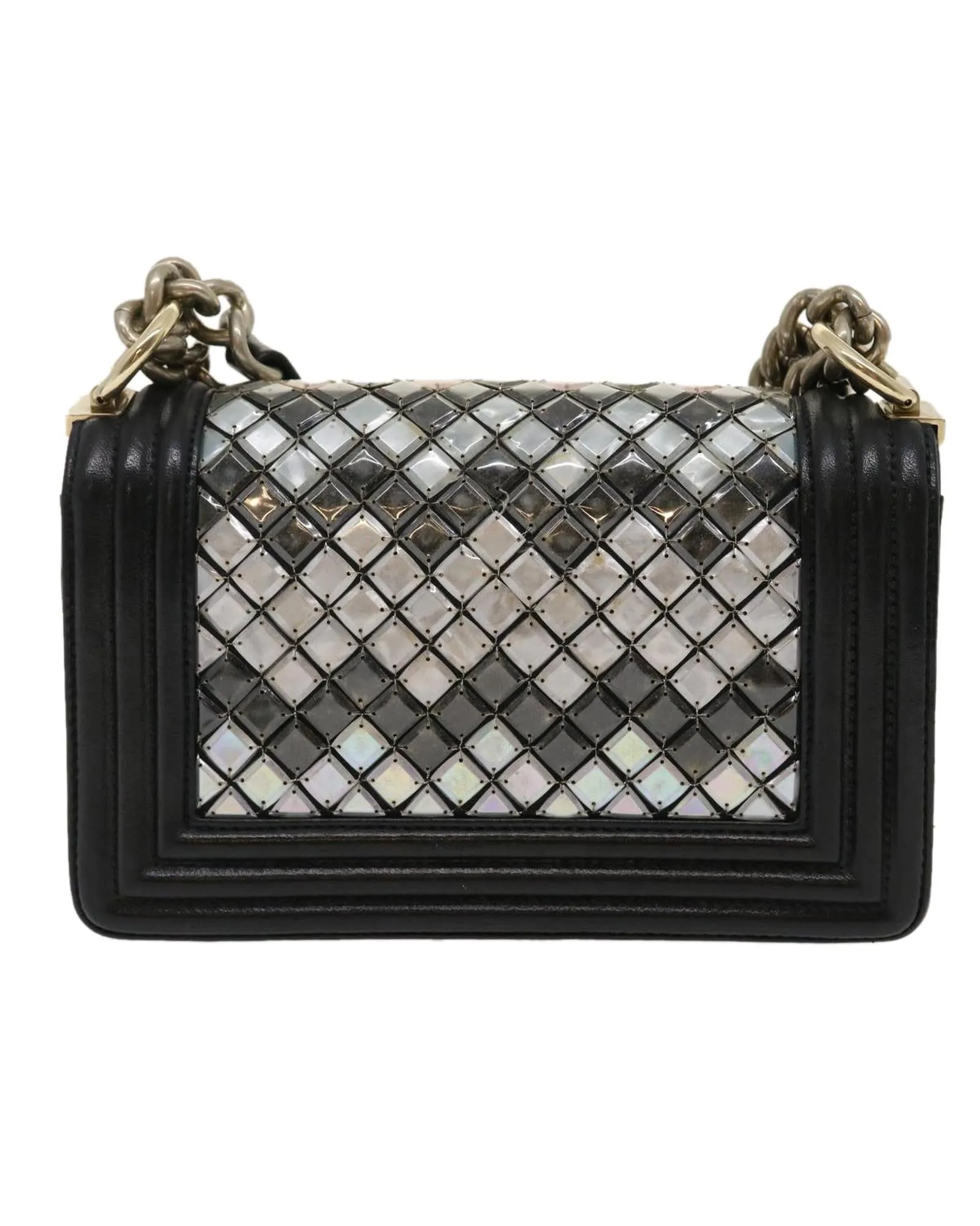 Chain Shoulder Bag Tile Black Multicolor CC Auth 29551A