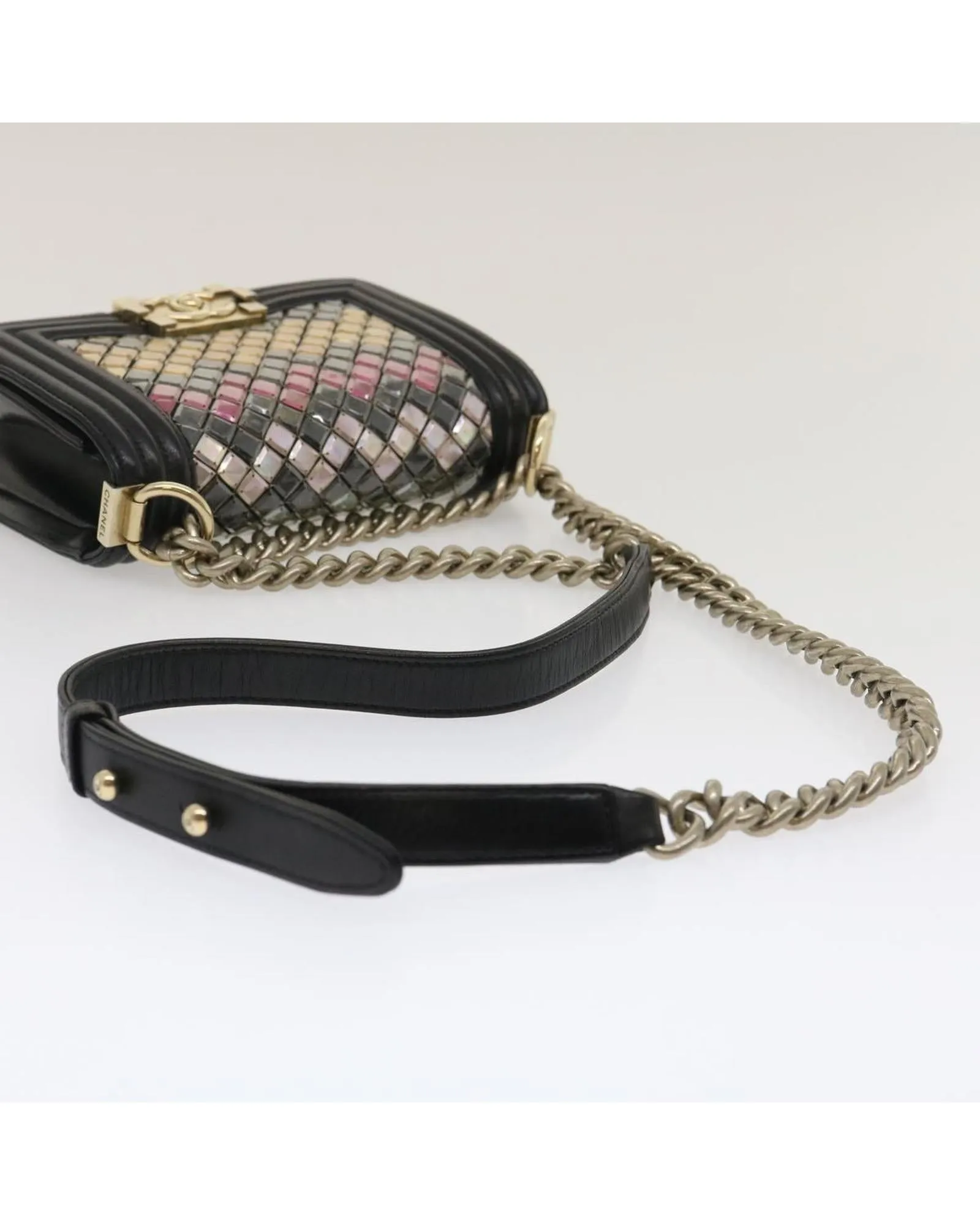 Chain Shoulder Bag Tile Black Multicolor CC Auth 29551A