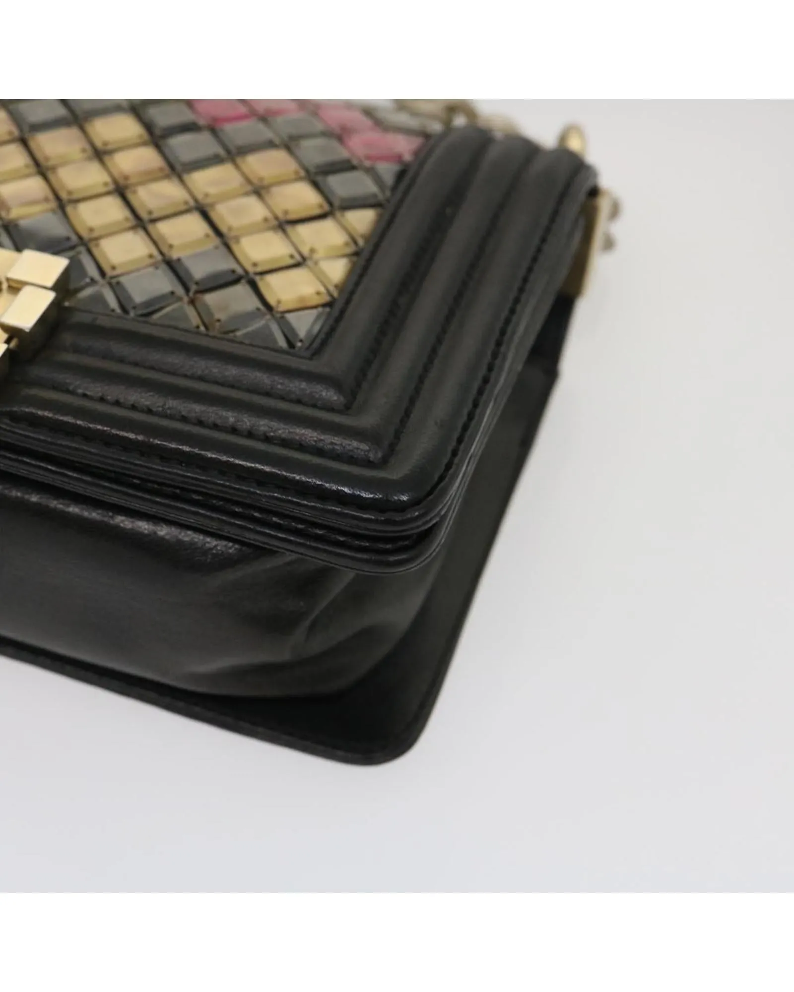 Chain Shoulder Bag Tile Black Multicolor CC Auth 29551A