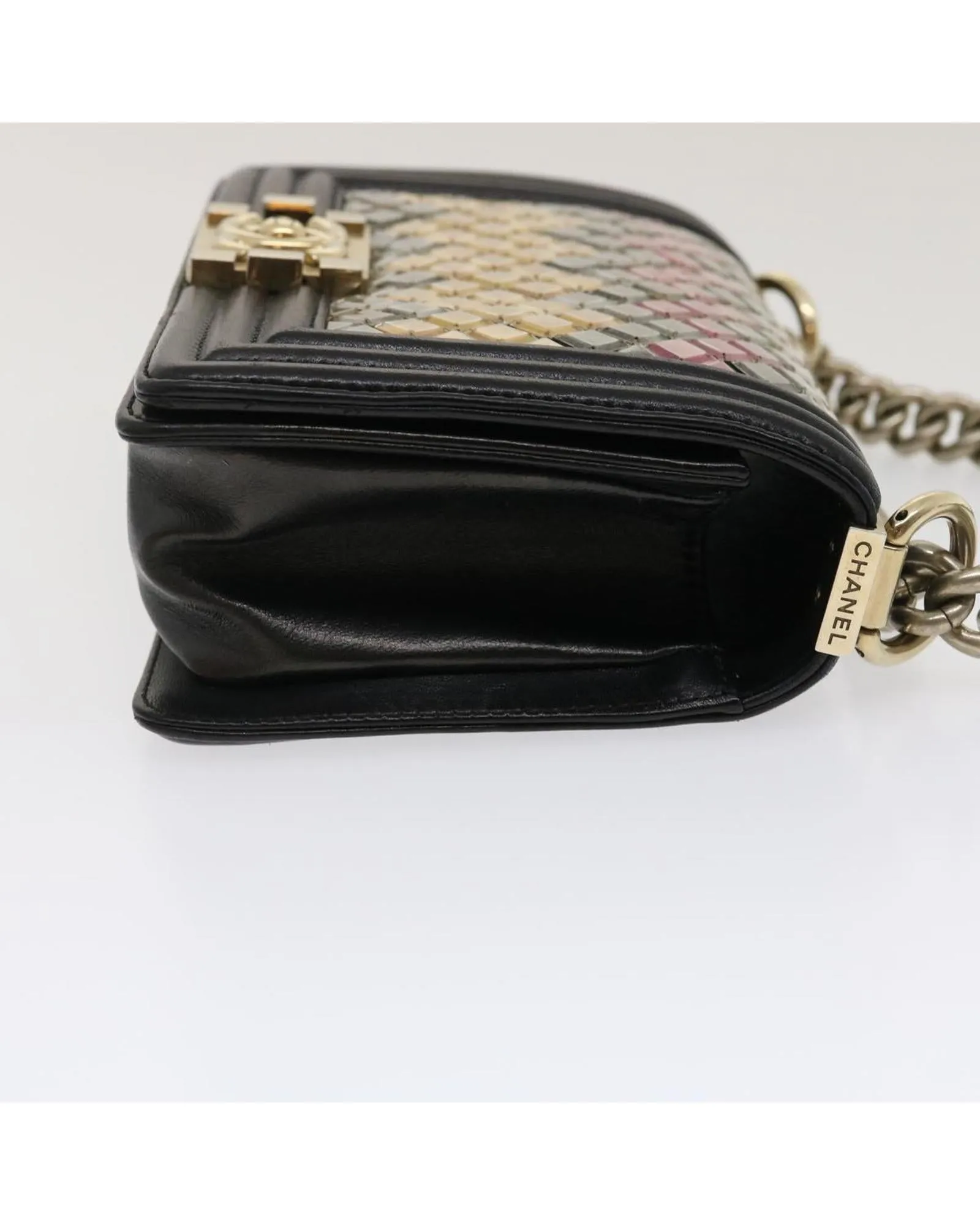 Chain Shoulder Bag Tile Black Multicolor CC Auth 29551A