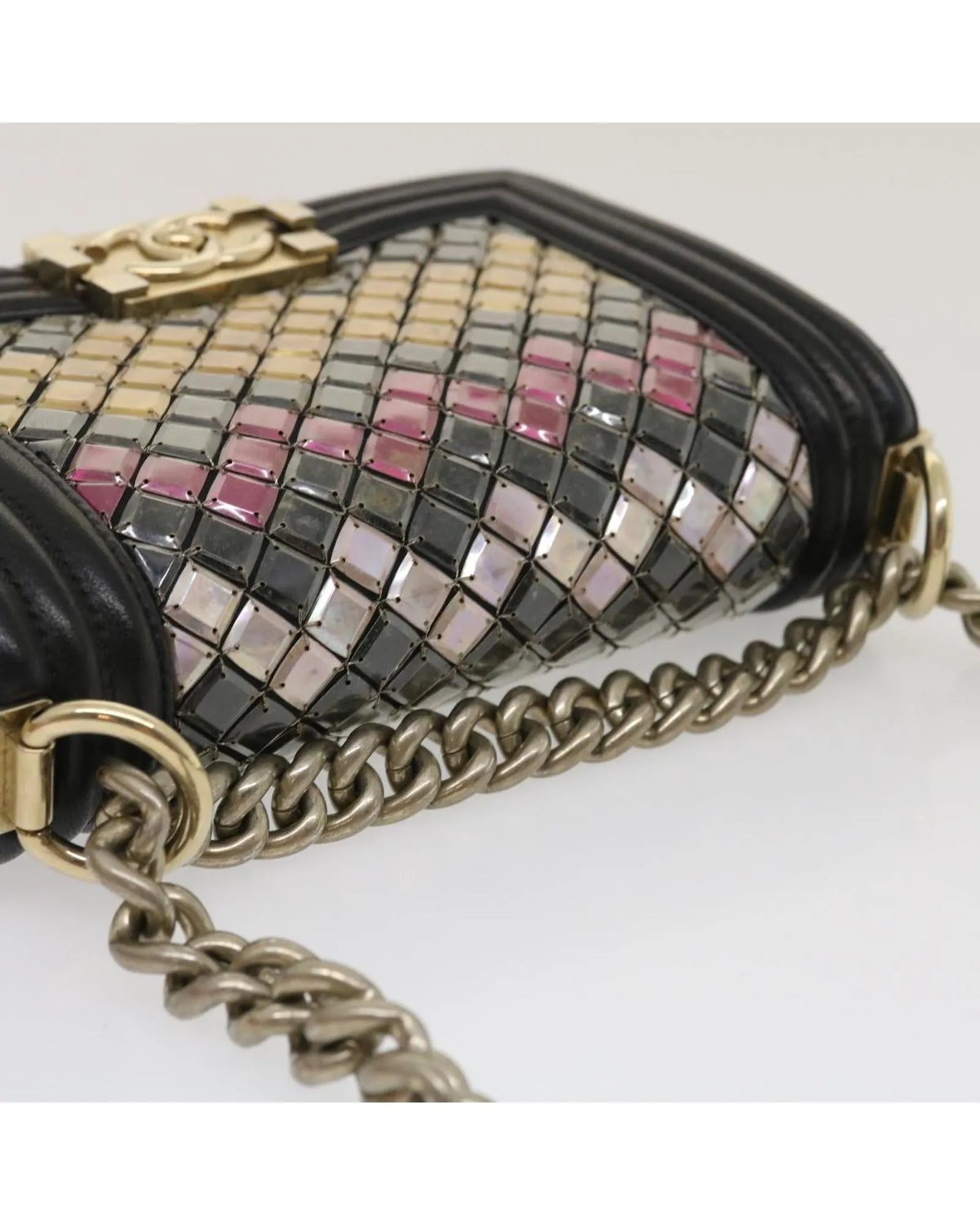 Chain Shoulder Bag Tile Black Multicolor CC Auth 29551A
