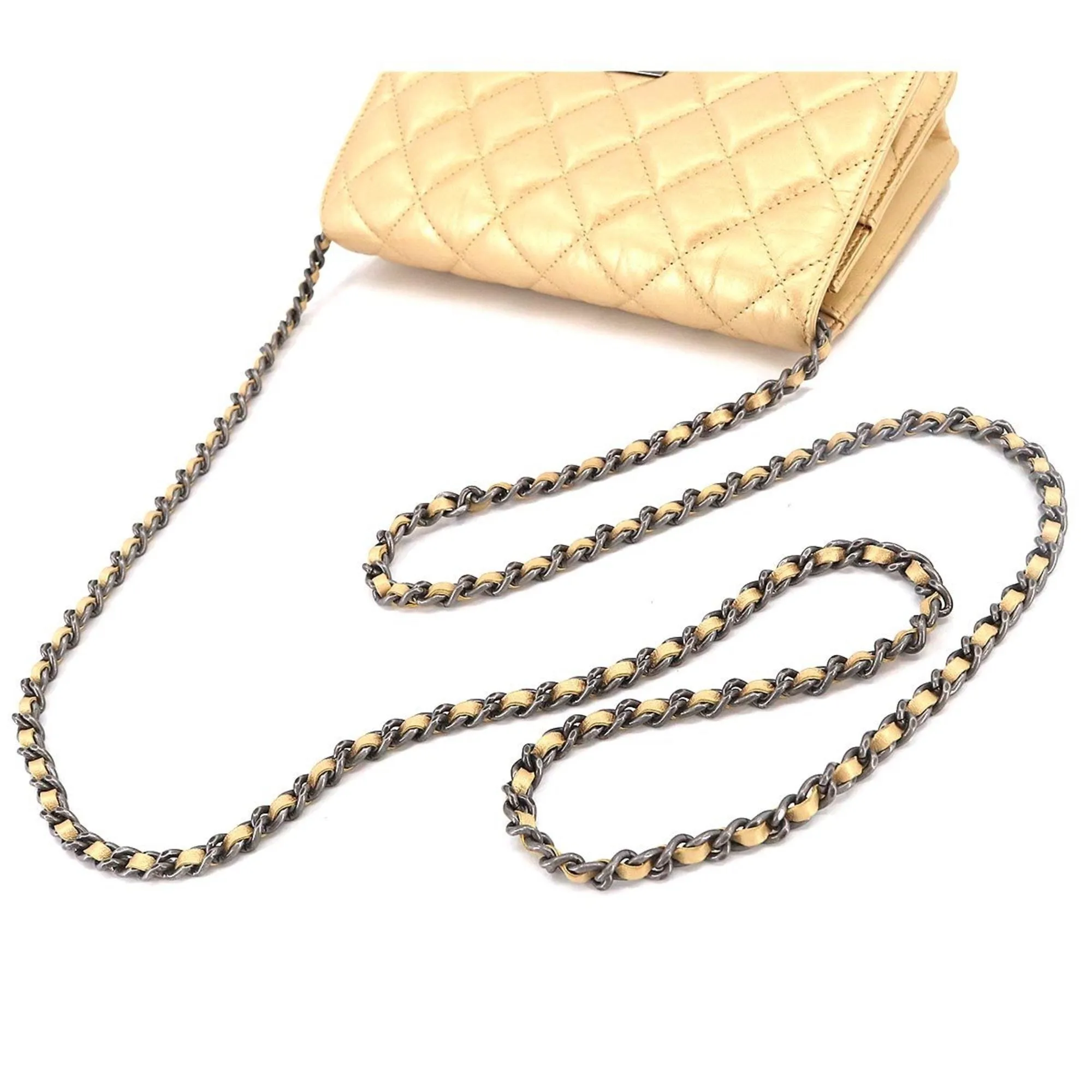 CHANEL 2.55 Chain Wallet Long Leather Gold Vintage Silver Hardware