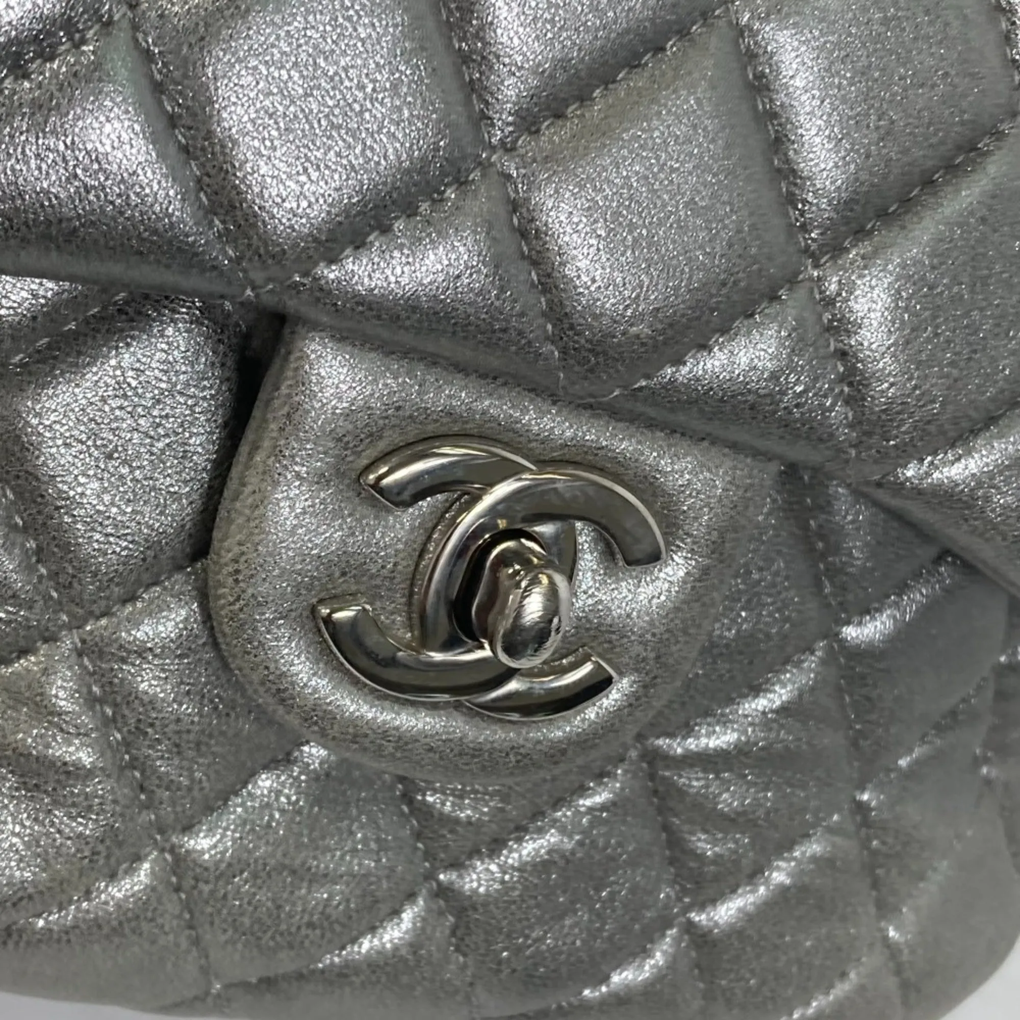 Chanel A94417 backpack drawstring Chain Backpack Silver