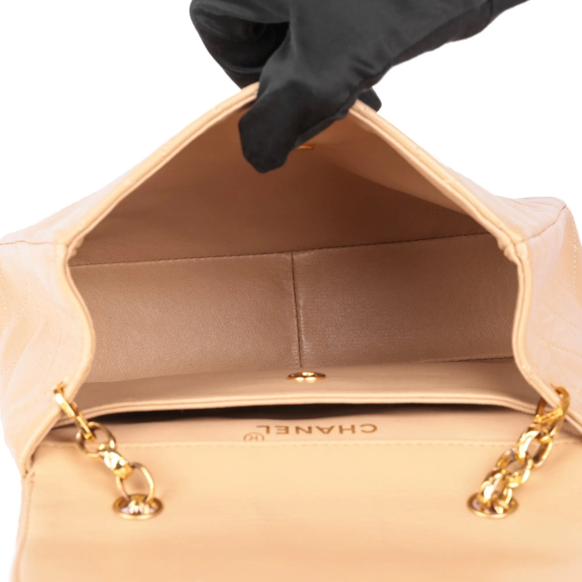 Chanel Beige Quilted Lambskin Vintage Mini Flap Bag with Wallet Shoulder Bag