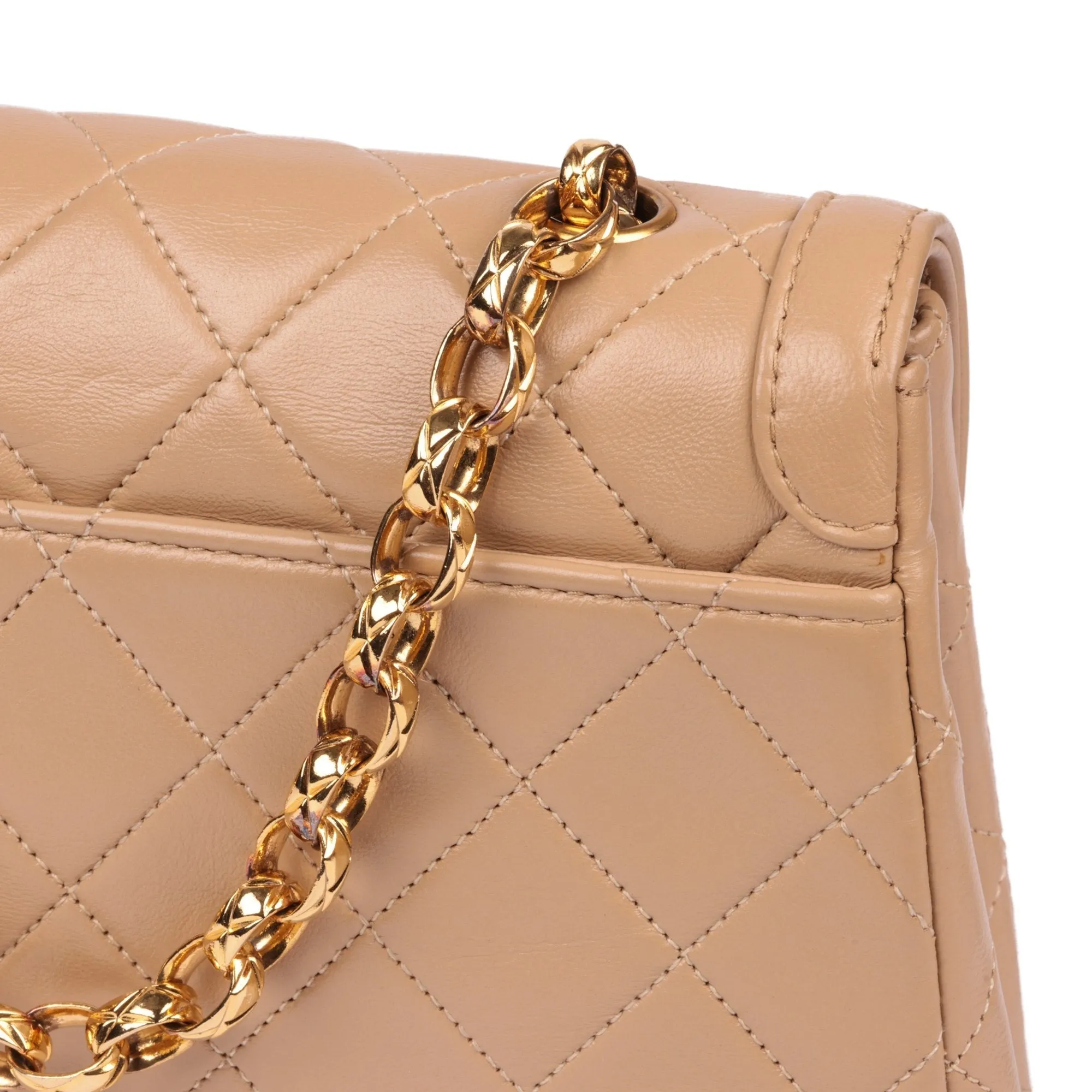 Chanel Beige Quilted Lambskin Vintage Mini Flap Bag with Wallet Shoulder Bag