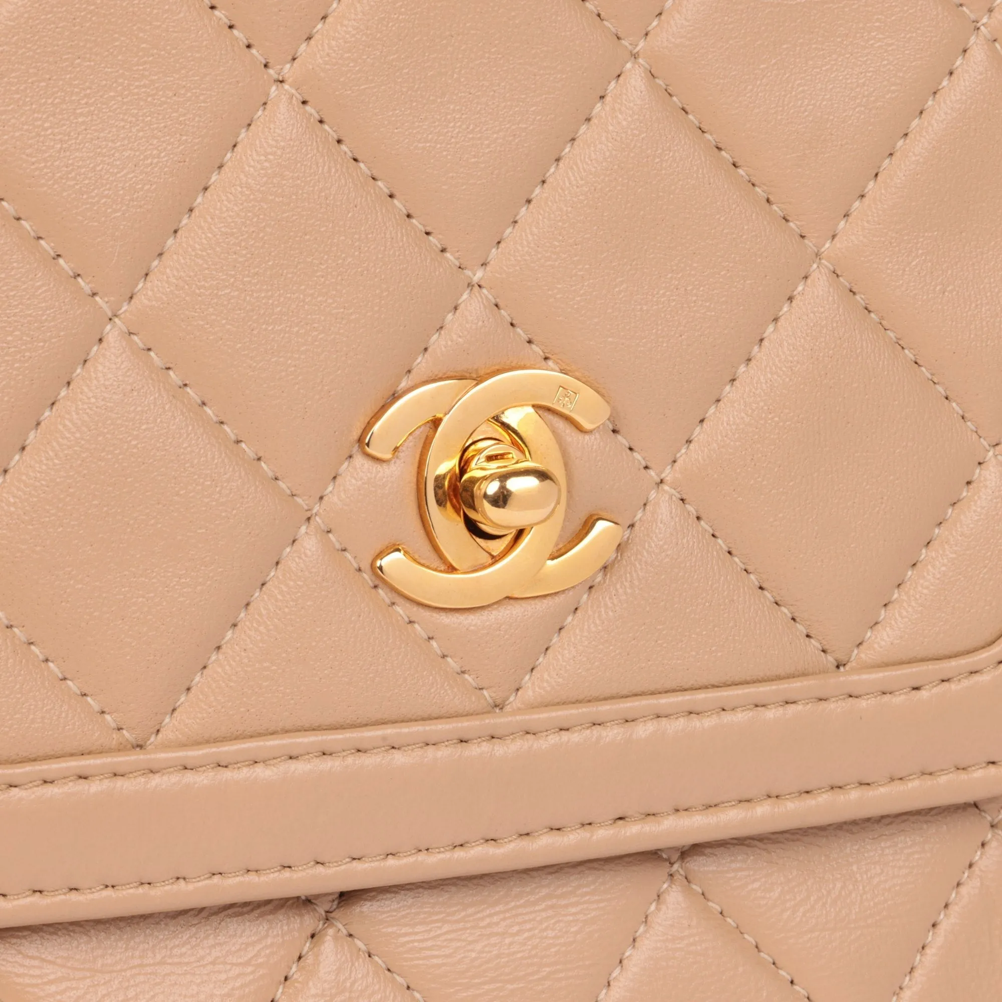 Chanel Beige Quilted Lambskin Vintage Mini Flap Bag with Wallet Shoulder Bag