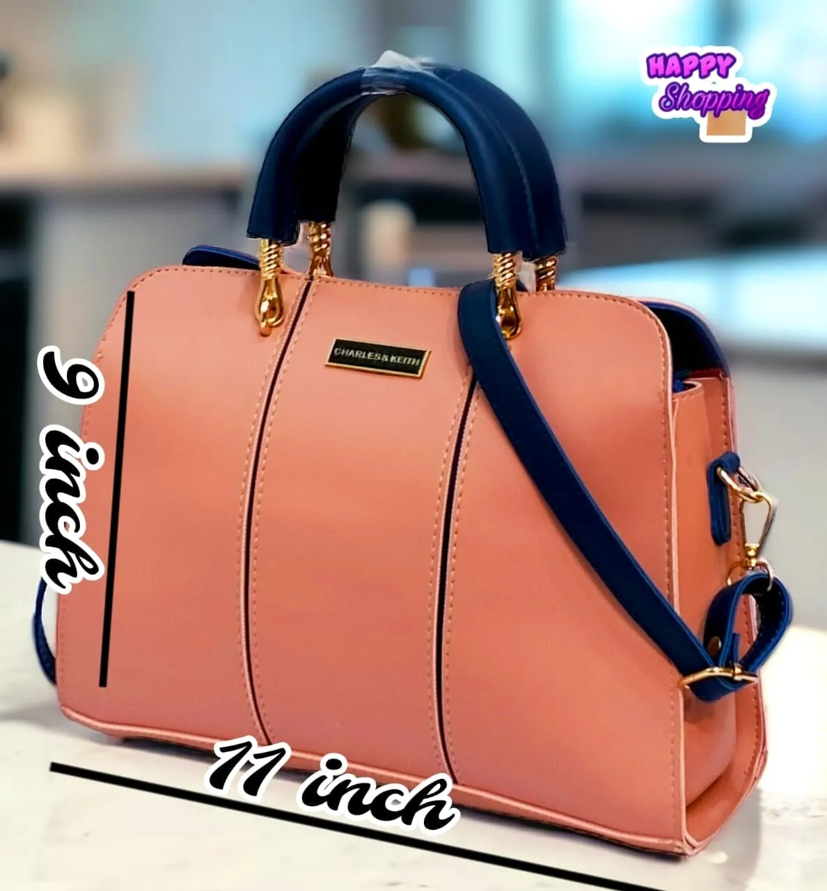 Charles & Keith Women's Shoulder Bag: Premium Quality Artificial Leather (Peach)