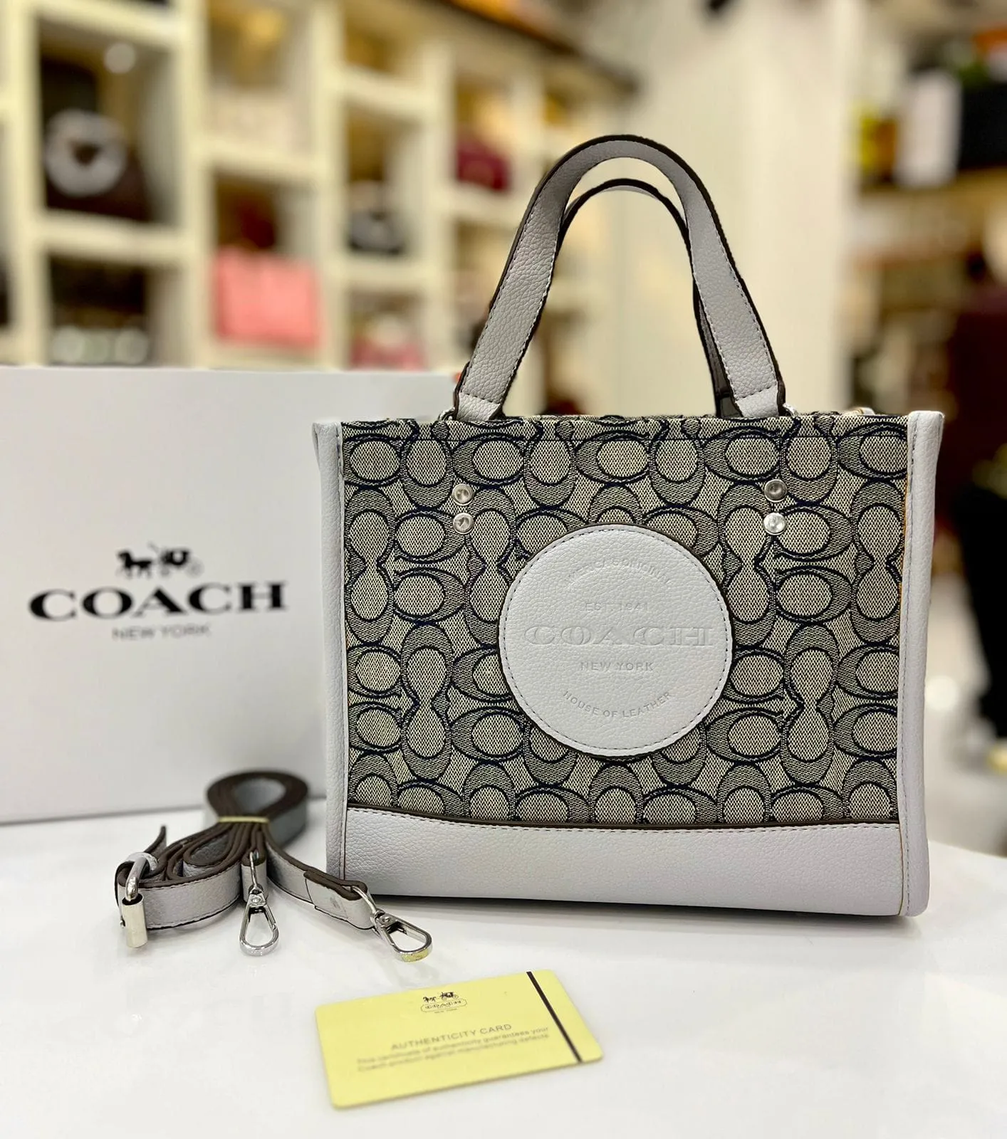 Coach Women's Handbag with Long Belt (Grey / Off White)