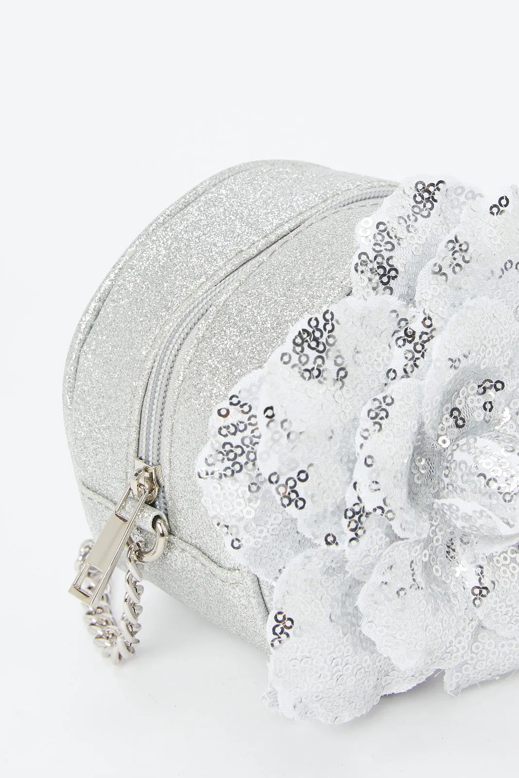Girls Silver Embellished Cross Body Bag