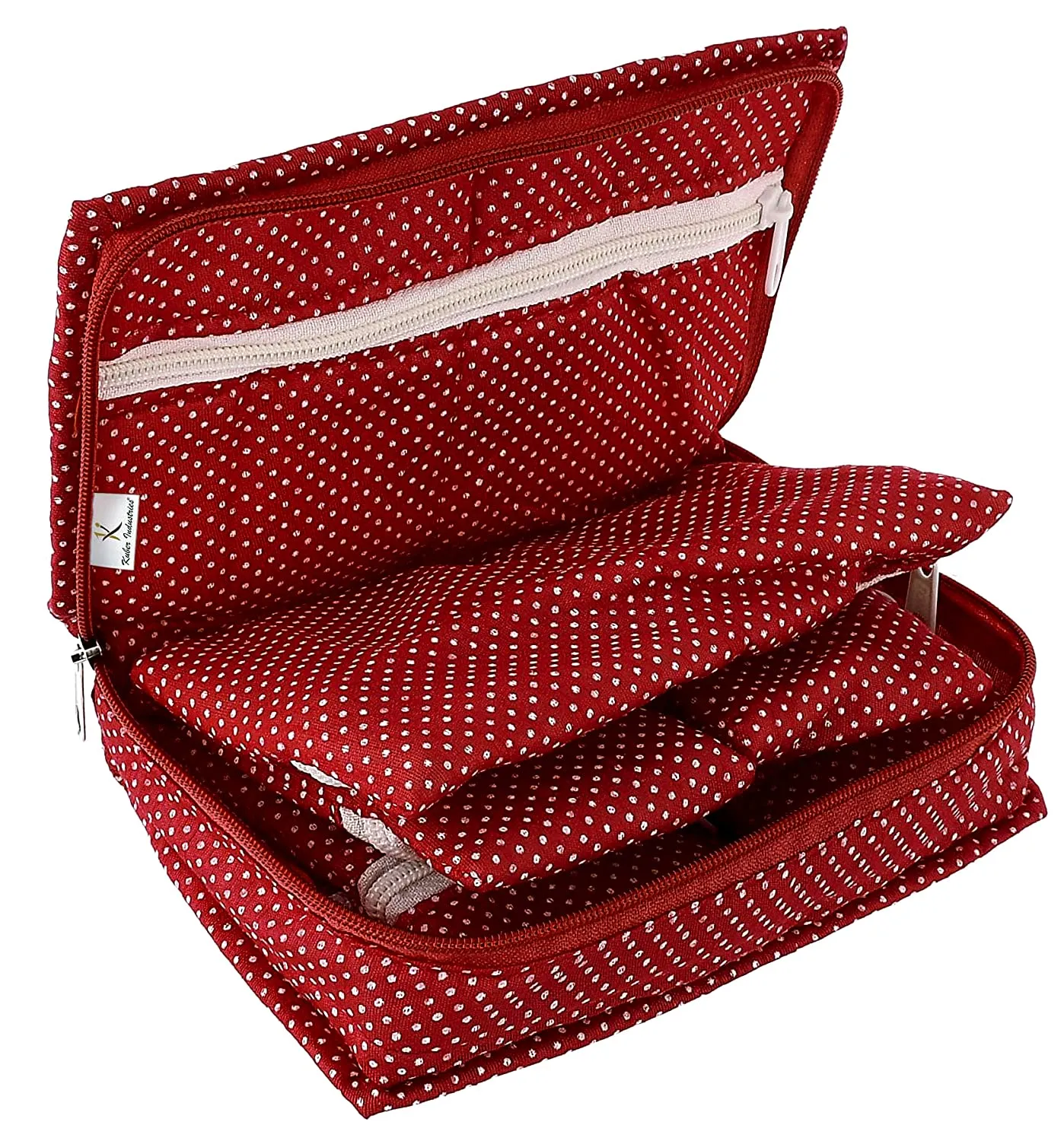 Kuber Industries Dot Printed Portable Jewellery Organizer With 6 Pockets (Maroon)-HS_38_KUBMART21230, Cotton