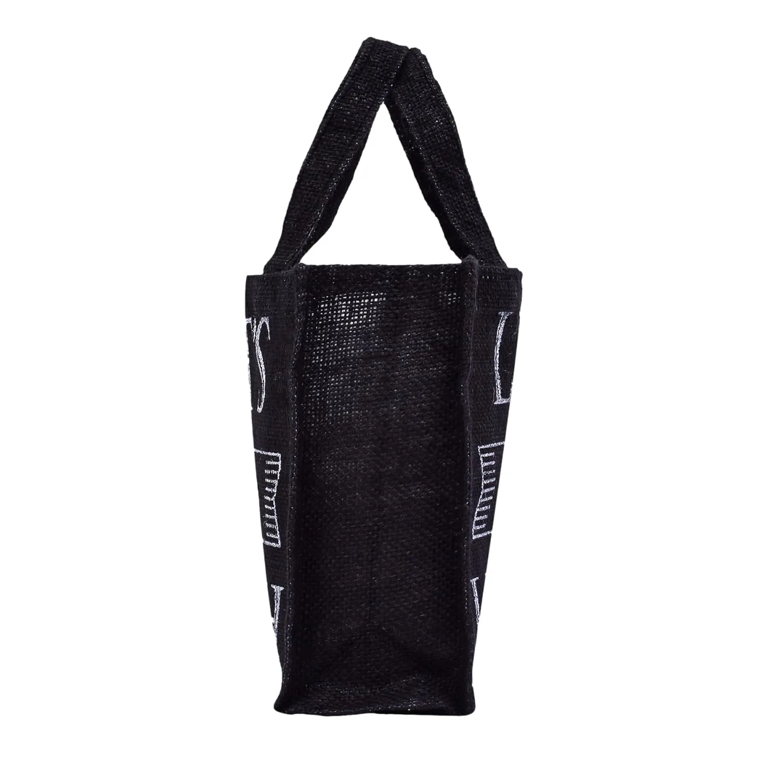 Kuber Industries Lunch Bag | Jute Carry Bag | Lunch Handbag | Lunch Bags for Office | Reusable Lunch Bag with Handle | Tiffin Carry Hand Bag | Lets Do Lunch-Print Lunch Bag | Small | Black