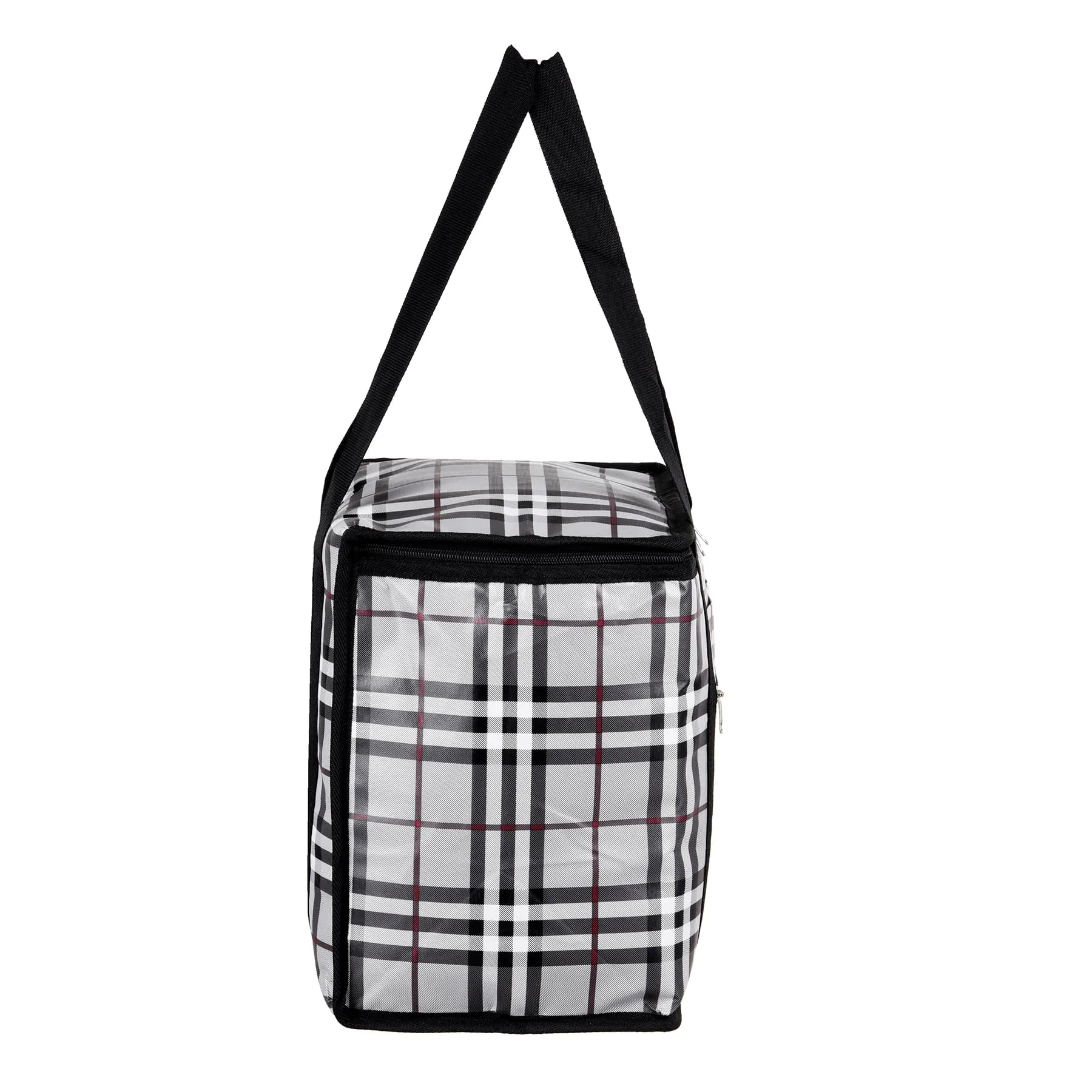 Kuber Industries Lunch Bag | Lunch Bag for Office | Lunch Bag for College | Reusable Lunch Bag | Lunch Bag for Adults | Front Pocket Lunch Bag | Check Lunch Bag | Gray
