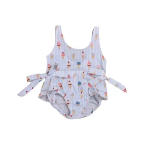 Little Girl's Summer Ice Cream Pattern Swimwear