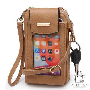 Luxie Collection Fashion Crossbody See Thru Window Cell Phone Purse Wallet/Wristlet-Tan
