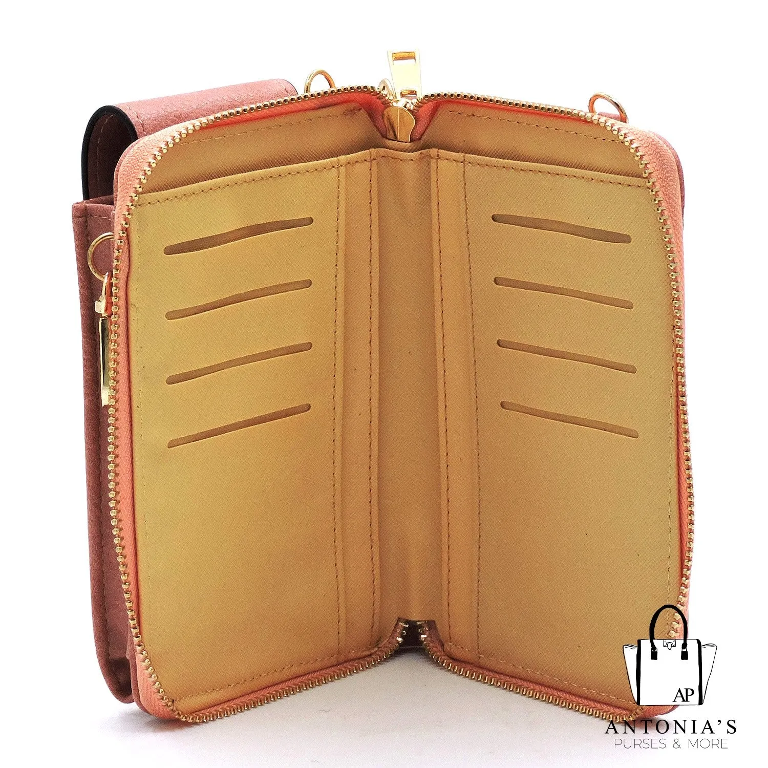 Luxie Collection Fashion Crossbody See Thru Window Cell Phone Purse Wallet/Wristlet-Tan