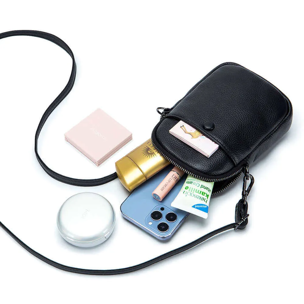 Mini Leather Phone Shoulder Crossbody Bag with Decorative Buckle