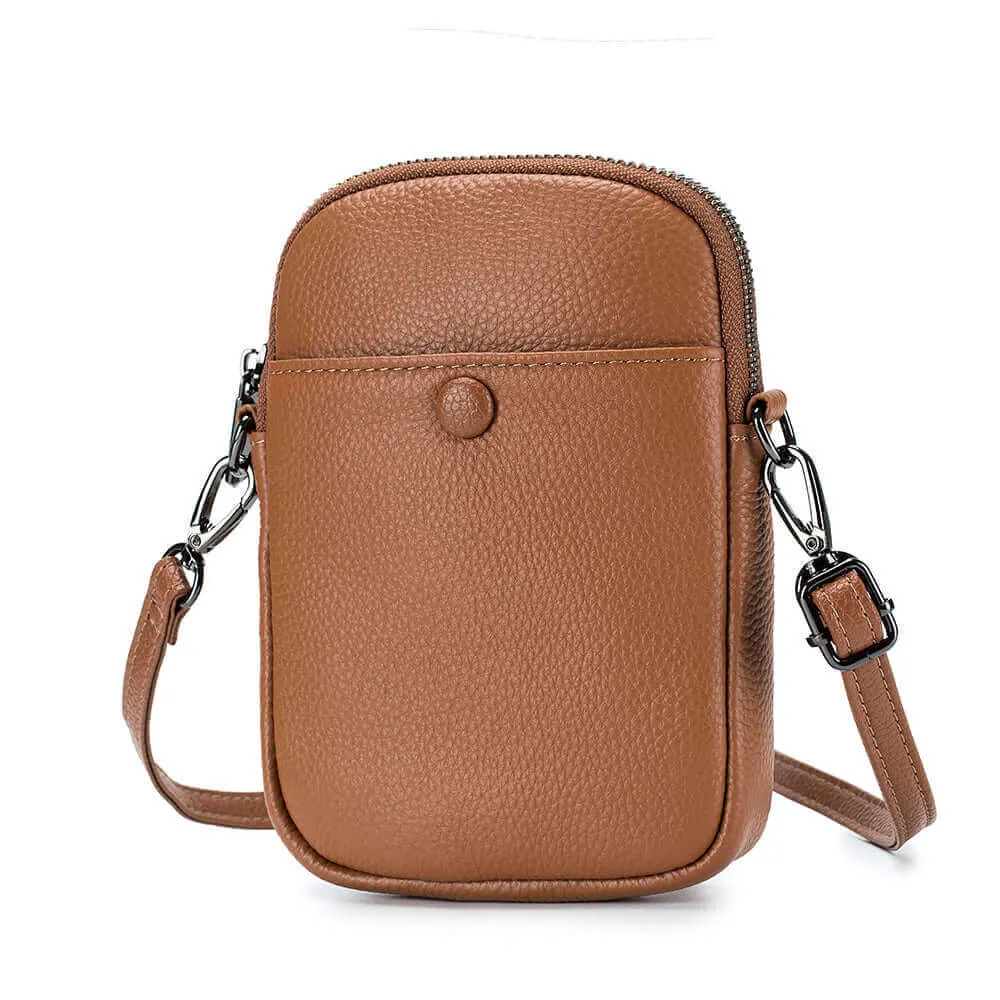 Mini Leather Phone Shoulder Crossbody Bag with Decorative Buckle