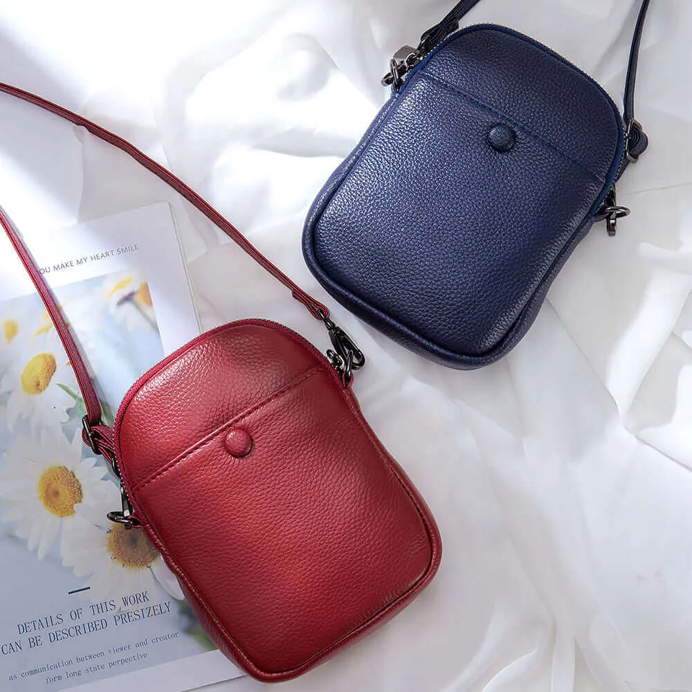Mini Leather Phone Shoulder Crossbody Bag with Decorative Buckle