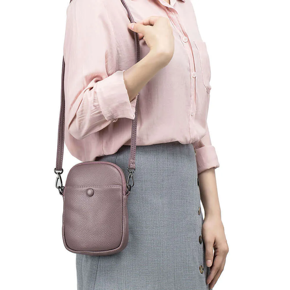 Mini Leather Phone Shoulder Crossbody Bag with Decorative Buckle