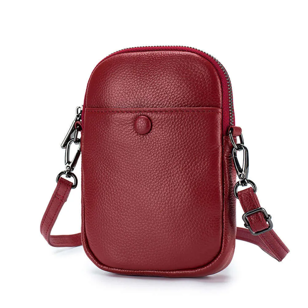 Mini Leather Phone Shoulder Crossbody Bag with Decorative Buckle