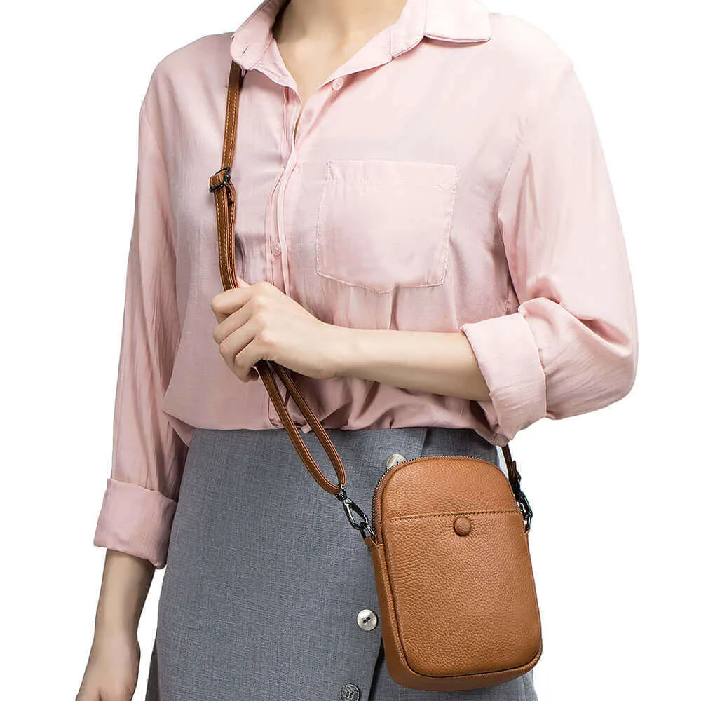 Mini Leather Phone Shoulder Crossbody Bag with Decorative Buckle