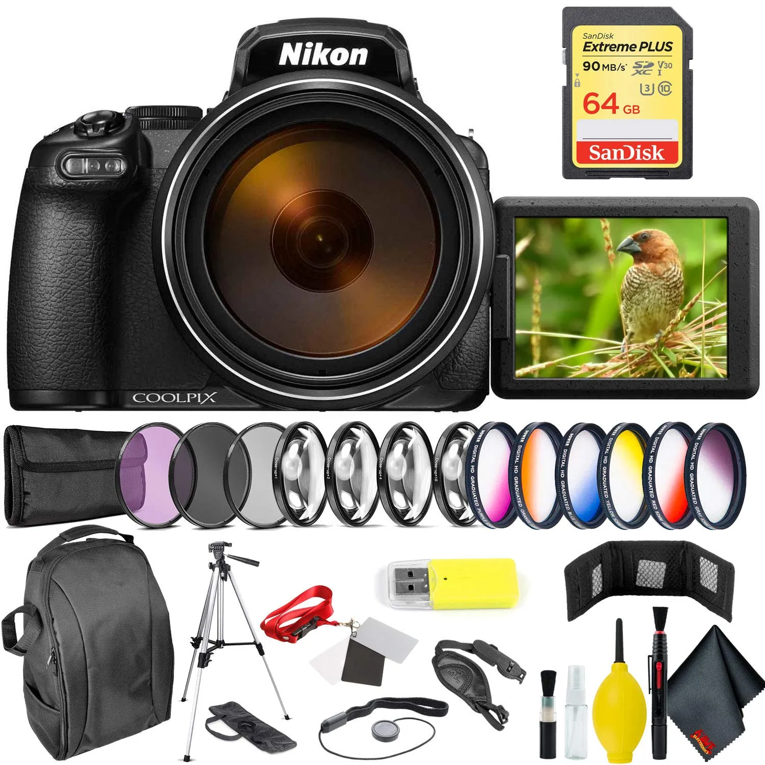 Nikon COOLPIX P1000 Digital Camera   64GB Sandisk Extreme Memory Card Professional Bundle International Model