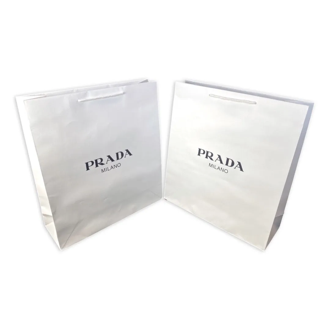 Prada Logo White Paper Designer Shopping Gift Bag Large Set of 2