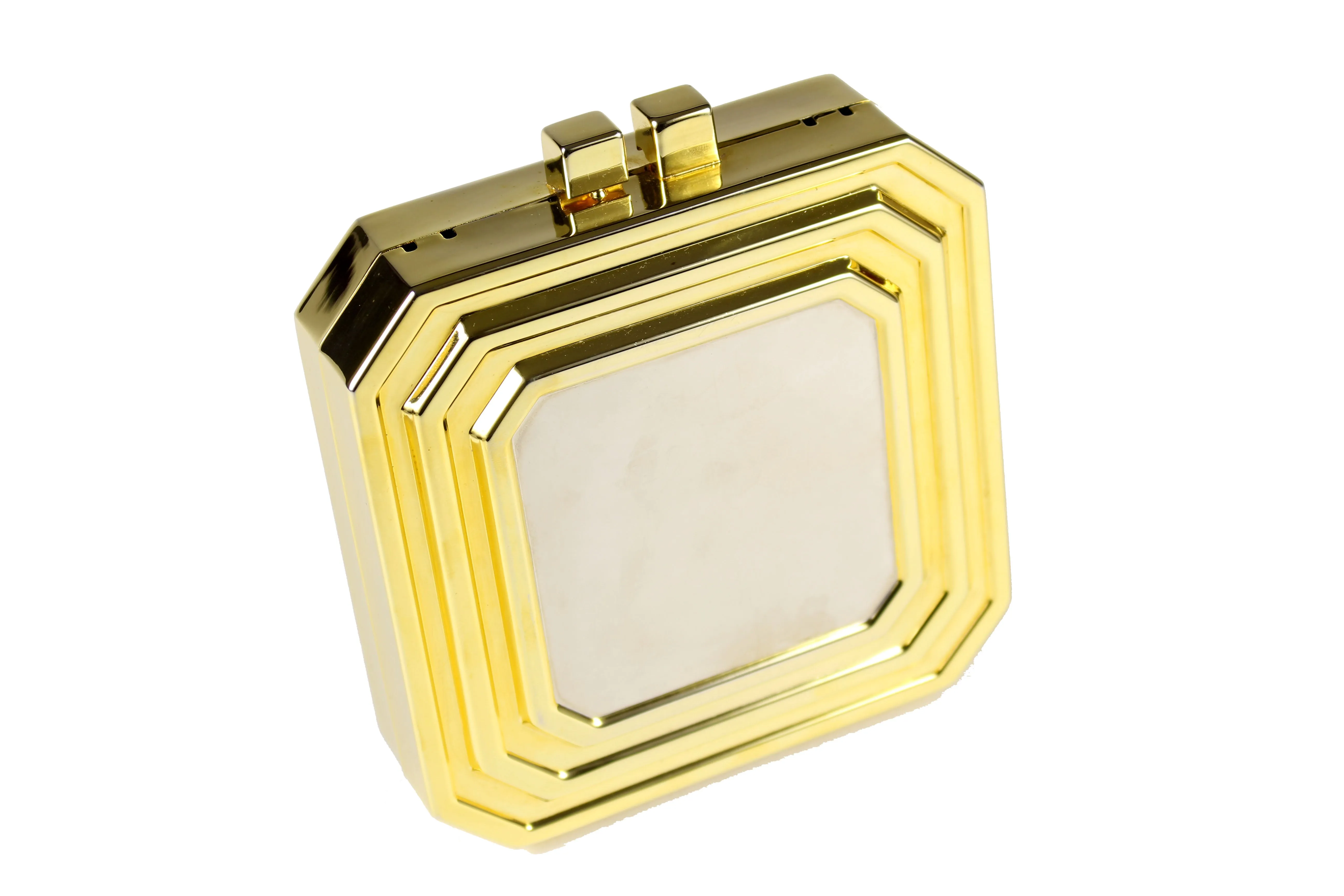 Square gold metal clutch with strass