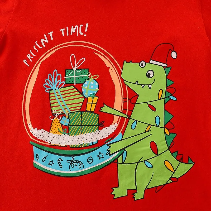 Toddler/Kid Festive Christmas Snow Globe Dinosaur Long Sleeve Shirt