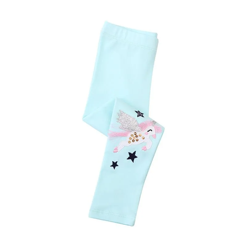 Toddler/Kid Girl's Blue Leggings with Rainbow and Unicorn Design