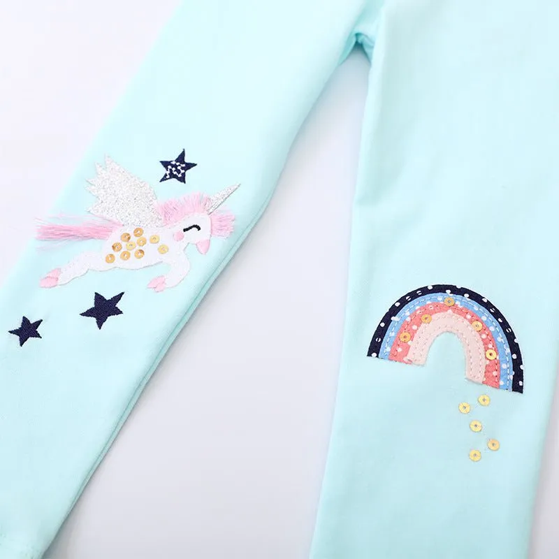 Toddler/Kid Girl's Blue Leggings with Rainbow and Unicorn Design