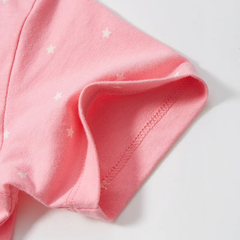 Toddler/Kid Girl's Short Sleeve Stars and Unicorn Design Pink Dress
