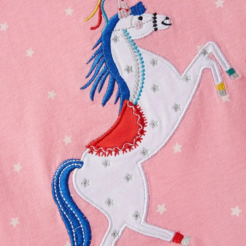 Toddler/Kid Girl's Short Sleeve Stars and Unicorn Design Pink Dress